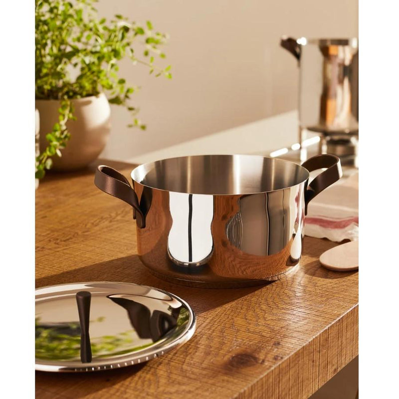 Alessi EDO Cacerola Baja D 24 Cm a Dos Asas en Acero Inoxidable y PVD Marrón