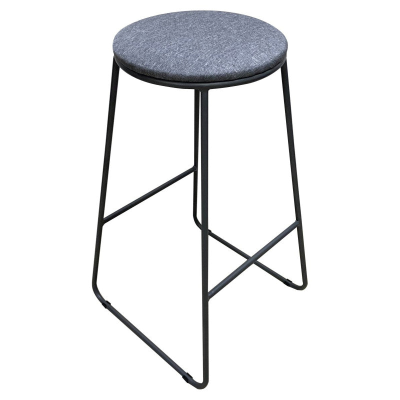 Taburete Dimo Colby Asiento Redondo en Tela Gris Patas Grises