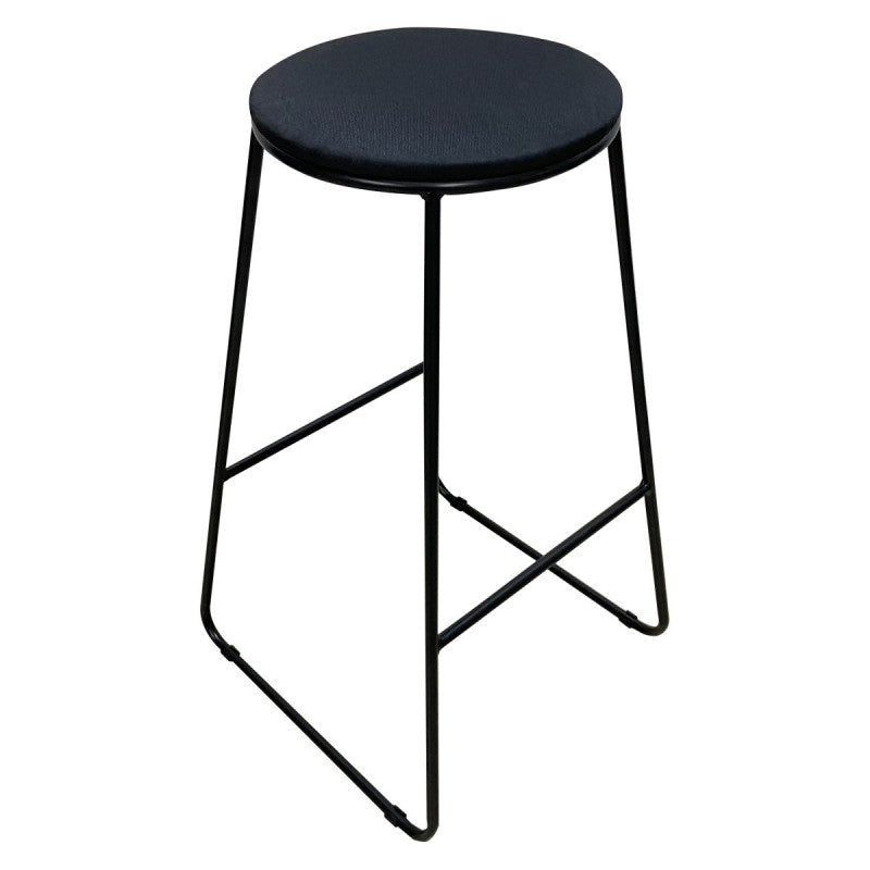 Taburete Dimo Colby Asiento Redondo en Tela Negra Patas Negras