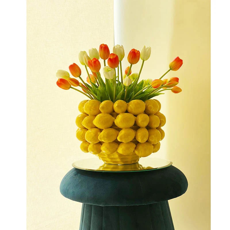 EDG Enzo De Gasperi Jarrón Chakra Limones H 19 Cm D 28 Cm 36 Frutos Amarillo