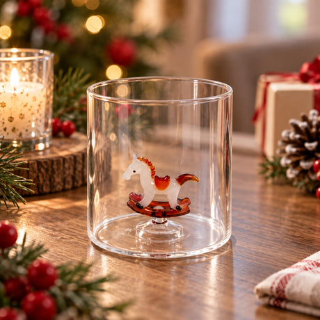 WD LifeStyle Vaso Vidrio Borosilicato Cc 250 ml Decoración Caballo Mecedora