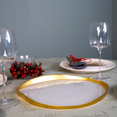 WD LifeStyle Bandeja Panettone en Cristal Perla y Oro Ø32 cm – Bandeja de Presentación Navideña
