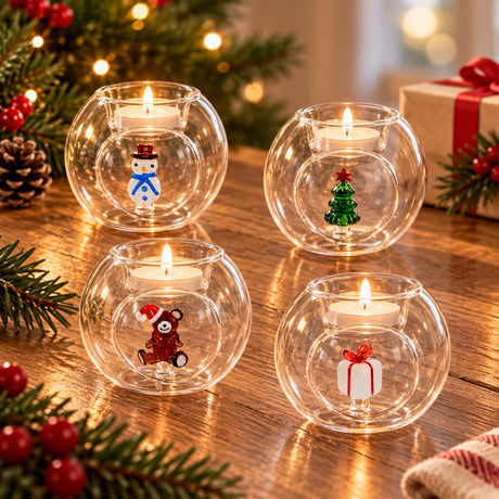 WD Lifestyle Portavela Tealight Navideño en Vidrio Surtido 1 Pieza – Portavela Decorativo de Navidad