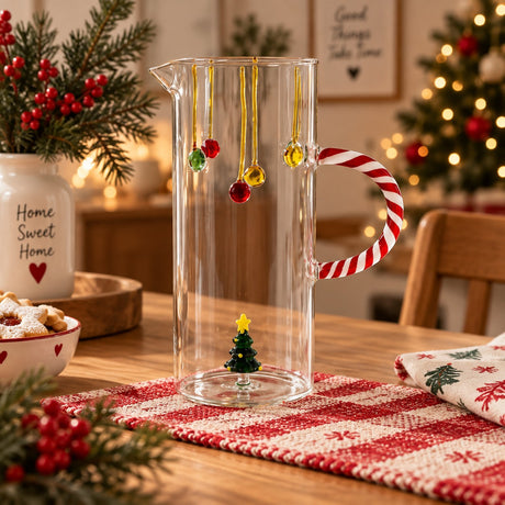 WD Lifestyle Caraffa in Vetro con Decoro Albero di Natale – Caraffa Natalizia da Tavola