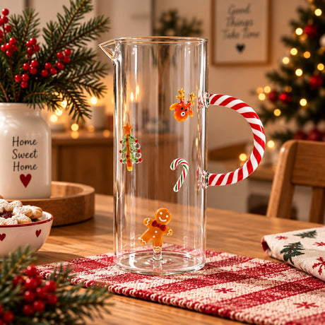 WD Lifestyle Jarra de Cristal con Decoración Jengibre – Jarra Navideña de Mesa