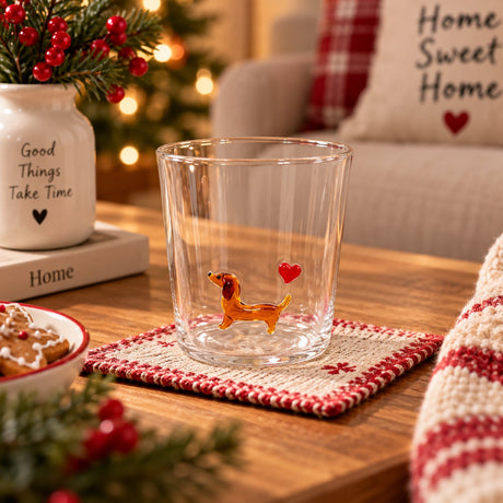 WD LifeStyle Vaso Cristal Borosilicato Cc 250 ml Decoración Perro Salchicha