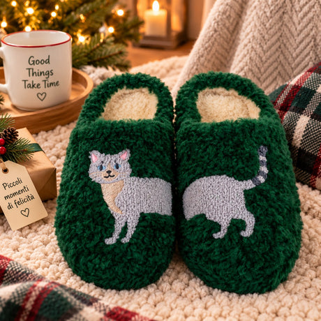 WD LifeStyle Pantuflas con Decoración de Gato Talla L/XL – Idea de Regalo Navideño