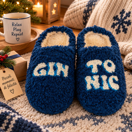 WD LifeStyle Pantuflas Gin Tonic Talla L/XL – Idea de Regalo Navideño