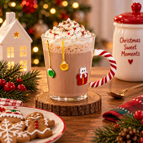 WD LifeStyle Taza de Navidad en Vidrio 425 ml con Decoración Gato – Taza Navideña Idea Regalo