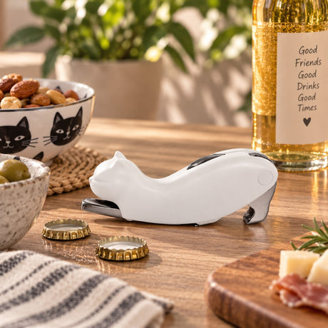 WD LifeStyle Abridor de Botellas Gato Blanco – Accesorio de Cocina Original Idea de Regalo