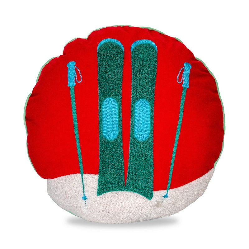 WD LifeStyle Cuscino Decorativo Natale Decoro Sci D 40 cm – Cuscino Arredo Natalizio